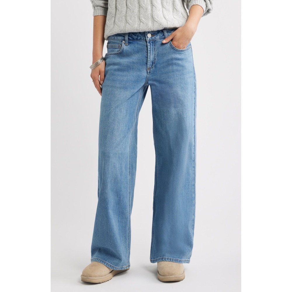 BP Low Rise Baggy Wide Leg Jeans Womens Size 27 Medium Wash Denim Y2K New